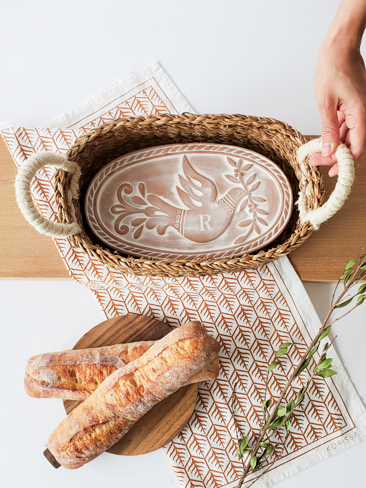 KORISSA Bread Warmer & Basket - Bird Oval