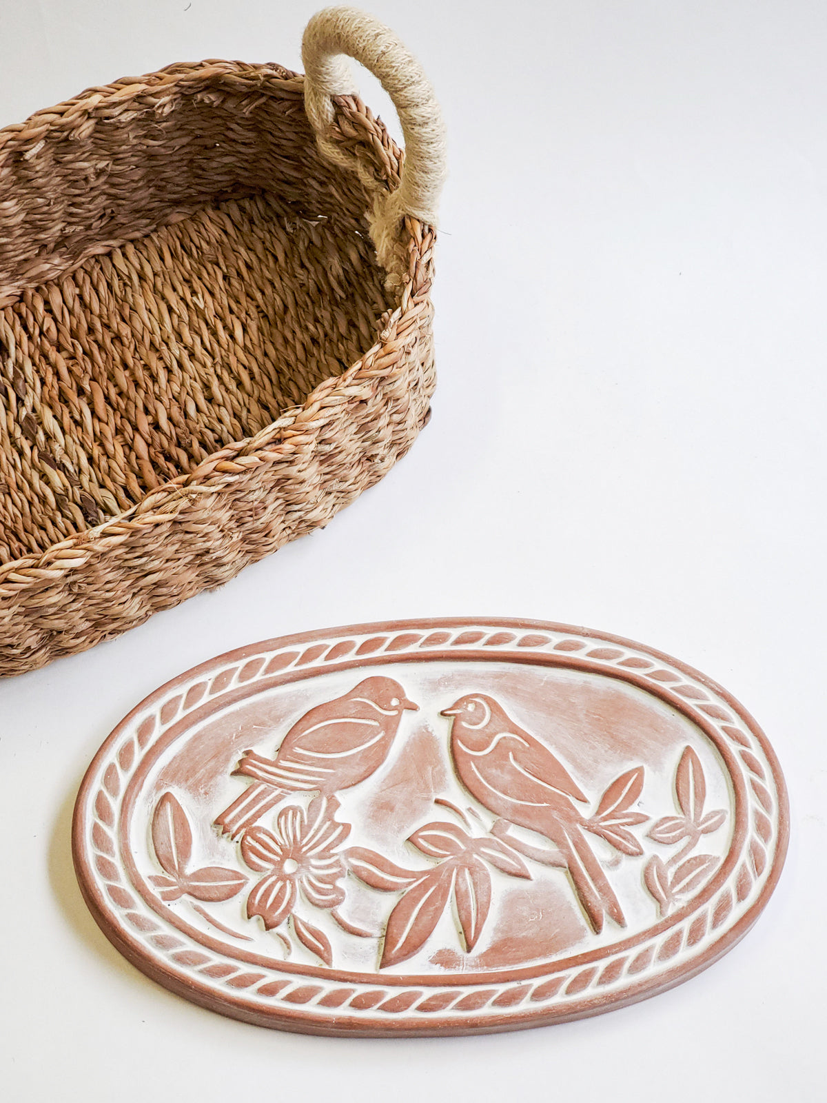 Bread Warmer & Basket Gift Set With Tea Towel - Bird Oval