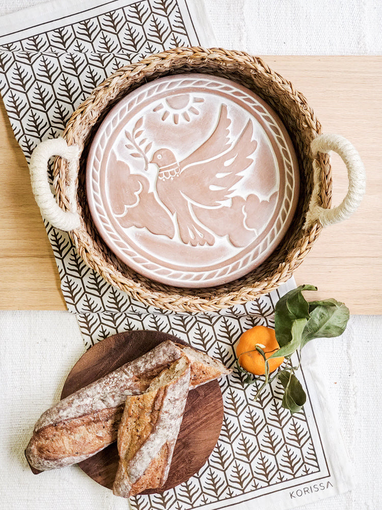 Bread Warmer + Basket with Tea Towel - Bird Round