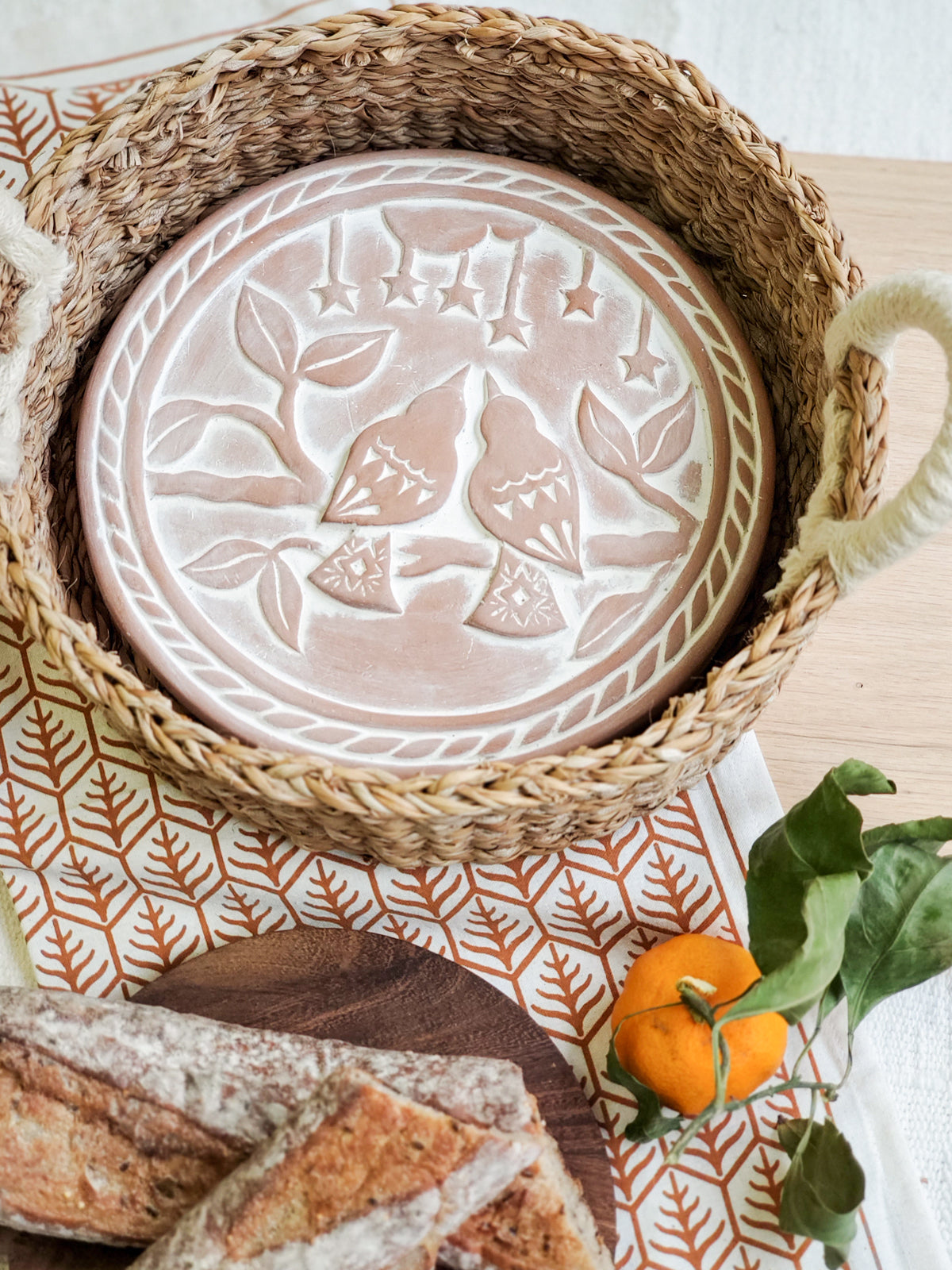 Ceramic Bread Basket with Towel