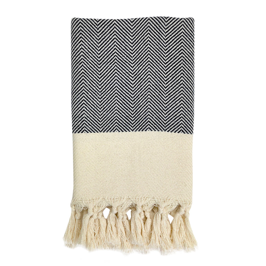 Hand-loomed Turkish Cotton Towel - Black Dots